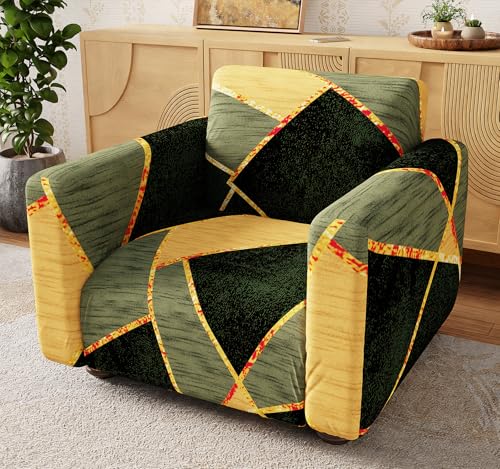 Image of Lukzer 1 Seater Sofa Cover - Dark Green Prism | 360 Fully Covered Anti-Slip Washable Couch Cover Protecter | 140 GSM Stretch Fit Polyester + Spandex Slipcover (90-140cm /SC-035-01)