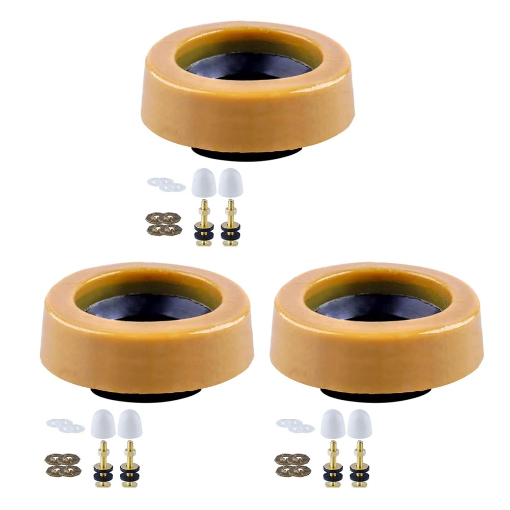 Hndhbfgrt 3X Toilet Wax Ring Kit for Floor Outlet Toilets New Install or Re-Seat Include Closet Bolts,Bolt Caps,Flange and Washers