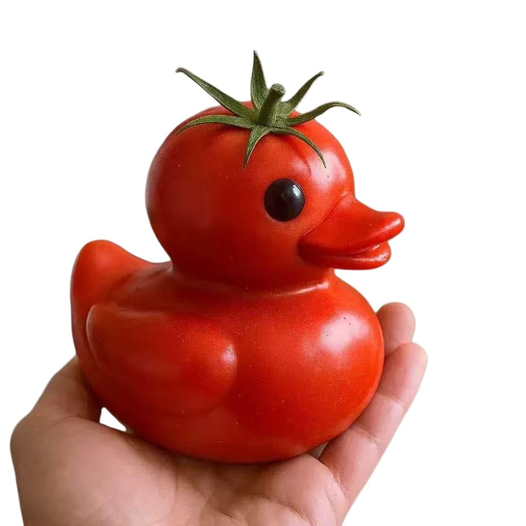 Huolimxun Vegetable Duck Resin Statue - Quirky Wooden Animal Statue, Cute Desktop Decor For Home And Office(Tomatoes)