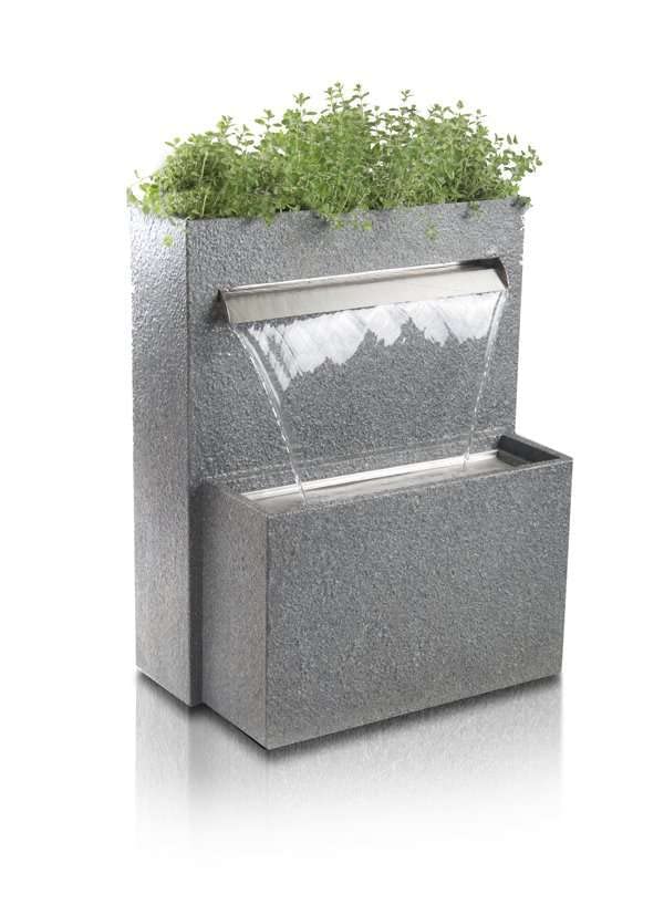 Primrose 89cm Grey Cascata Delle Granite Touch Water Feature Waterfall Indoor Outdoor Cascade & Planter with LED Lights