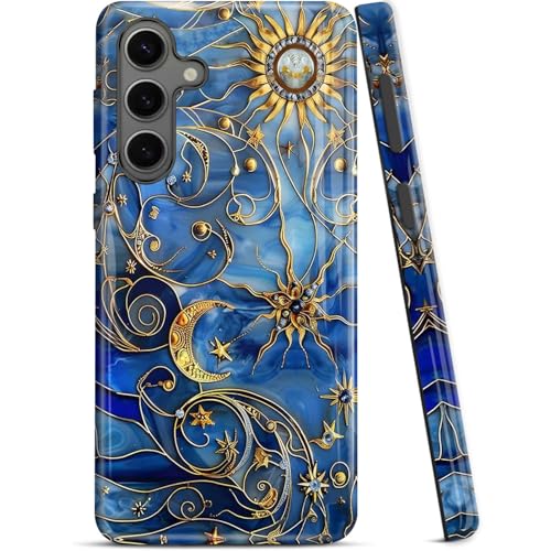 ZISKGZO Compatible for Samsung Galaxy A36 5G Case, 2 Layer Hard Shell Silicone Cover 2 in 1 Shockproof Protective Phone Case,Moon Sun Star Blue