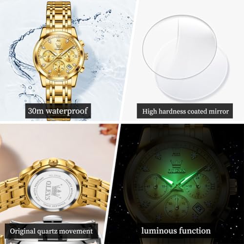 Image of OLEVS Women Watch Stylish Elegant Chronograph Luxury Diamond Analog Quartz Stainless Steel Luminous Date Ladies Wrist Watches for Women