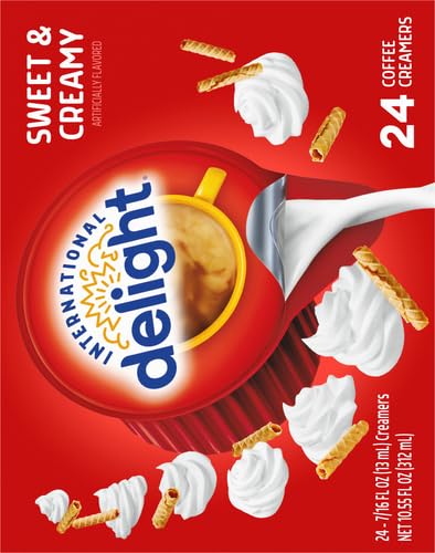 Image of International Delight Coffee Creamer Singles, Sweet & Creamy, Shelf Stable Flavored Creamer, 24 Ct, 16 FL Oz, Pre-Portioned Creamers (Pack of 6)