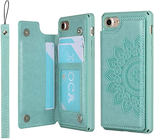 Coque iPhone 8 antichoc et portefeuille cuir PU vert avec fentes cartes Cavor