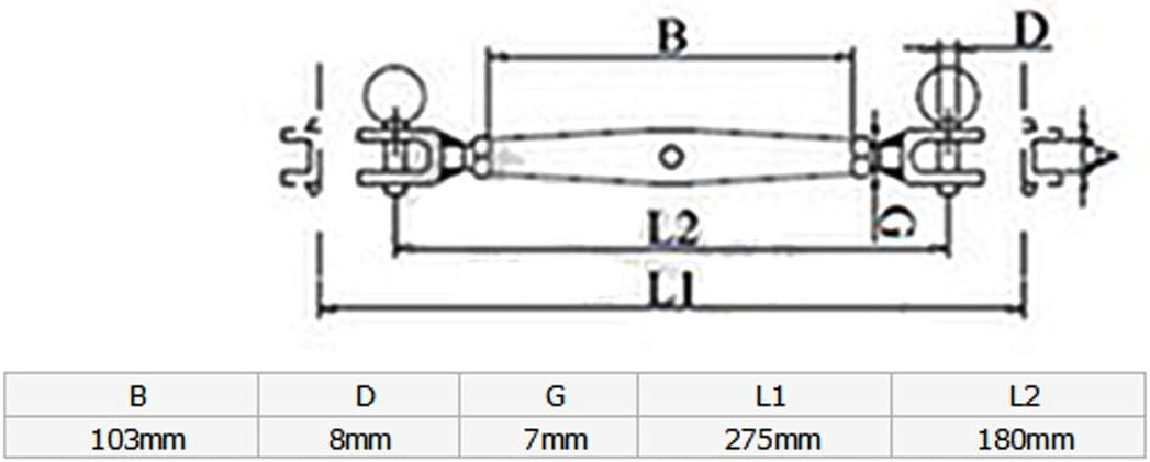 Aexit M8 304 Nuts Stainless Steel Rigging Screw Closed Body Jaw Turnbuckle Hex Nuts Silver Tone