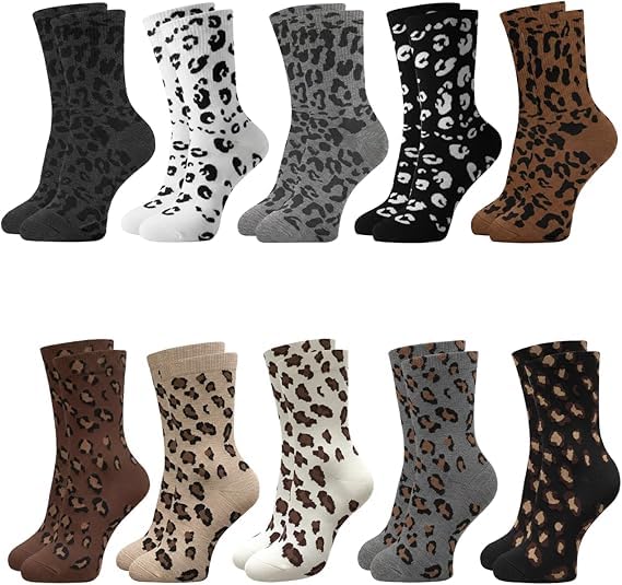 DASHUI 10 Paare Leo Socken Damen 39-42 Damen Tennissocken Sportsocken Socken Leopardenmuster