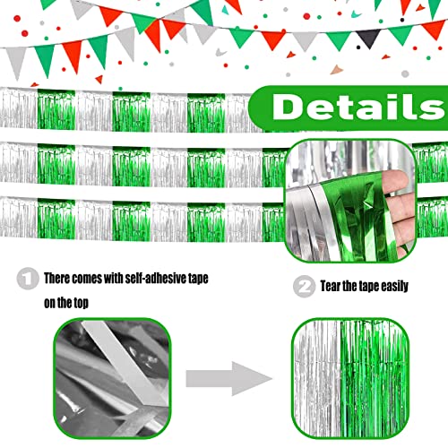 Image of 6 Pack 10 Feet Silver Green Foil Fringe Garland Metallic Tinsel Streamers Banner Wall Hanging Backdrop Banner for Parade Floats, Thanksgiving, Christmas, Birthday, Halloween Party Decorations