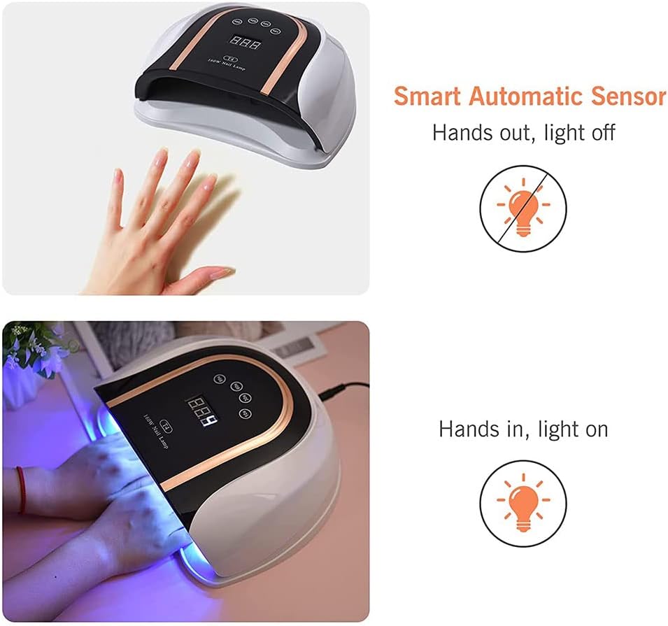 Nail Art Lamp 160W UV LED Nail Lamp Gel Nail Dryer with Smart Sensor 4 Timers Setting LCD Screen for Home Salon