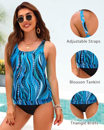Image of Yonique Blouson Tankini Swimsuits for Women Loose Fit Modest Two Piece Bathing Suits