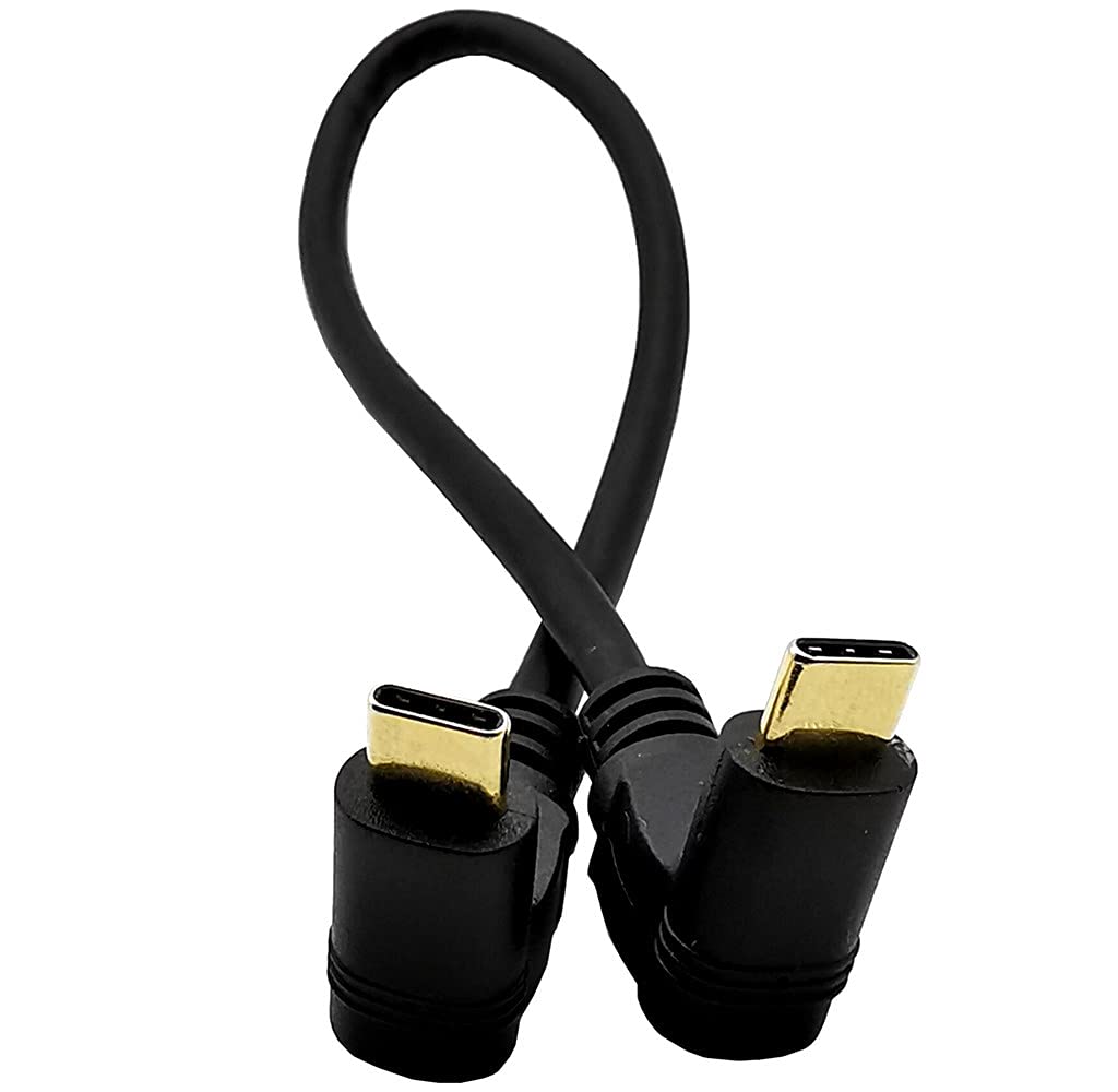 Herfair Cavo corto USB C maschio a maschio, 30 cm a destra e sinistra angolato 90 gradi USB 3.1 Tipo-C maschio a maschio Cavo di ricarica veloce per computer portatile e tablet