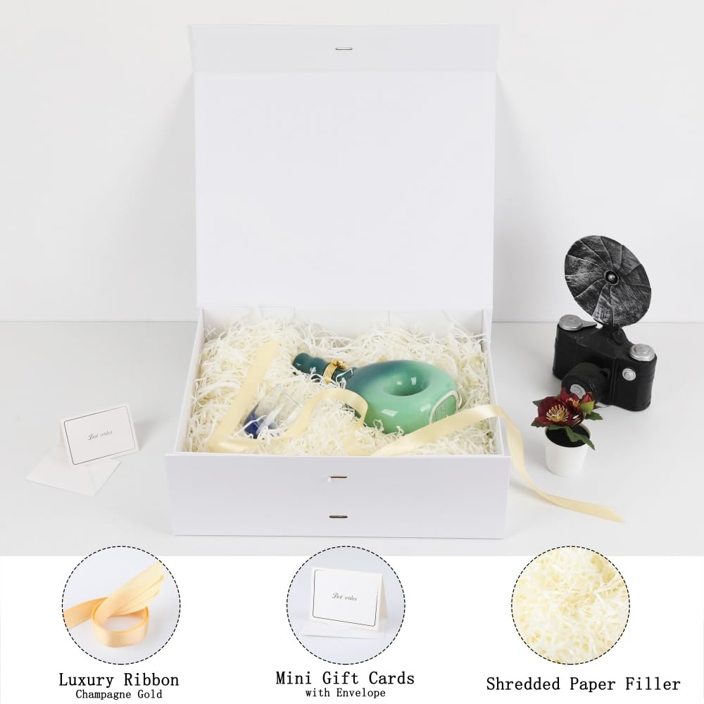 Confezione regalo extra large bianca 41,5 x 33 x 13 cm in scatole regalo extra large con coperchio | Grande scatola magnetica, scatole Jumbo con coperchio per regali, include carta increspata, nastro e biglietti