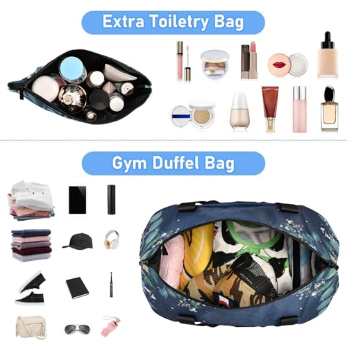 Deer Blue Leaves Duffel Bag for Women Men Gym Bag with Shoe Compartment Wet Pocket Carry On Weekender Overnight Bags for Airline Travel Gym4