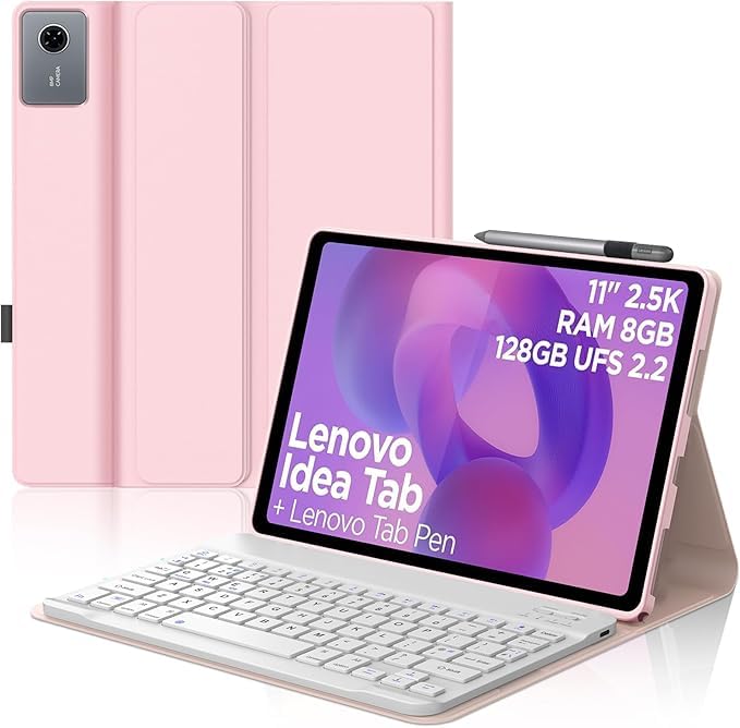 KTOITION Funda con Teclado para Lenovo Idea Tab 11 2025,Bluetooth inalámbrico Desmontable Funda Protectora Delgada para la Tableta Lenovo Idea Tab 11 Pulgadas 2025 (TB-336FU/TB-336ZU), Rosa