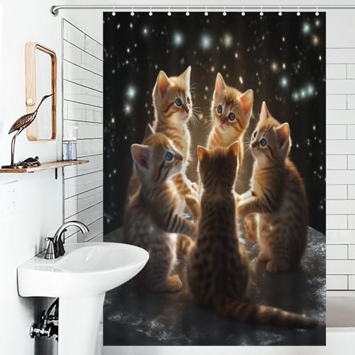 Rideau de douche chat imperméable en polyester 122x183cm