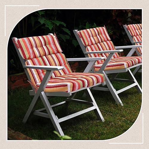 Geelin 2 Pcs High Back Patio Chair Cushion Indoor Outdoor Seat Chair Cushions Back Tufted Patio Rocking Pads Weather Replacement for Furniture (Red Yellow)