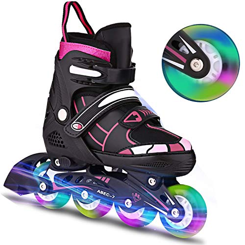 Bunao Patines en línea para niños/niñas/niñas, diseño de Lona Ajustable con Ruedas de Poliuretano Brillantes, Triple Protection Lightweight Patines en línea, Rosa2, L: 39-42 EU