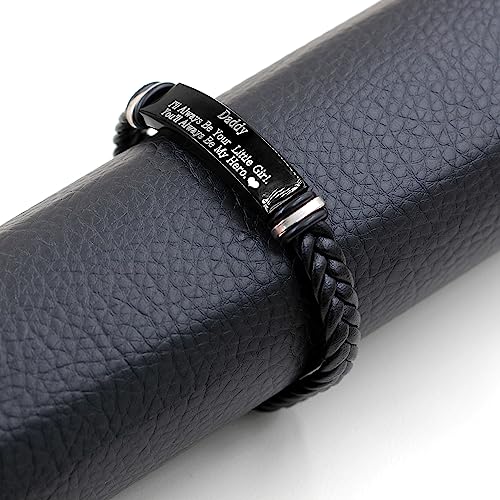 Image of Uloveido PU Leather Stainless Steel ID Bracelet for Son from Mom Dad, Encouragement Inspirational Gift to Men