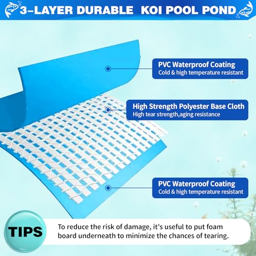Image of PVC KOI Aquarium Tank, Temporary Fish Tank with Clear Viewing Panel, KOI /Goldfish Pond with 304SS Frame & Drain Valve(47.3 inch L*31.5 inch W*23.6 inch H, About 135Gal Water Capacity)
