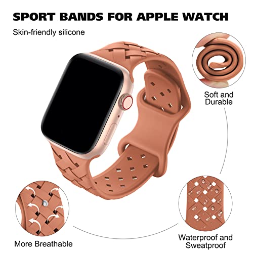 Image of Silicone Braided Weave Bands Compatible with Apple Watch 38mm 40mm 41mm 42mm 44mm 46mm 45mm 49mm, Replacement Sport Breathable Strap for iWatch Series 11 /10 /9 /8 /7 /6 /5 /4 /3 /2 /1 Ultra SE Women Men, Brown