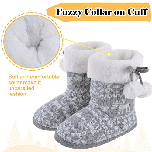 Mixin Girls Slippers Boots Bedroom Bootie Shoes For Winter Warm Anti-Slip Plush Slippers For Big Kid Grey 3-4 thumb #1