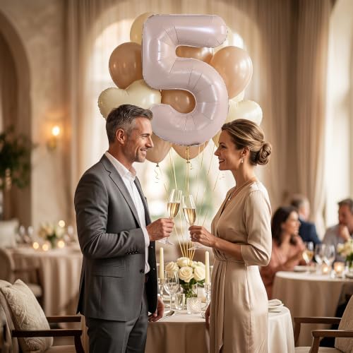 Image of YPSelected 32 Inch Large Foil Helium Number Balloon Birthday Wedding Party 0-9 (Cream, 5)
