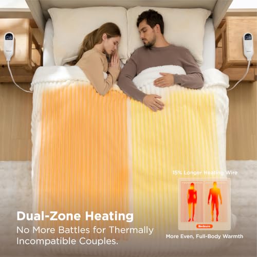 Image of Bedsure Electric Blanket King Size - Thick Striped Flannel Electric Blanket with Dual Control, Heating with 6 Heat Settings & 6 Time Settings, 8 hrs Timer Auto Shut Off (90 inchx100 inch, White)