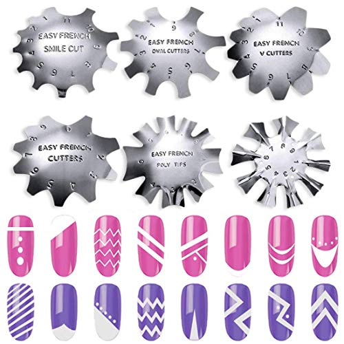 WOKOTO 6Pcs French Smile Line Acrylic Gel Cutter Tools Stainless Steel Easy French Line Edge Nail Cutter Stencil Manicure Trimmer