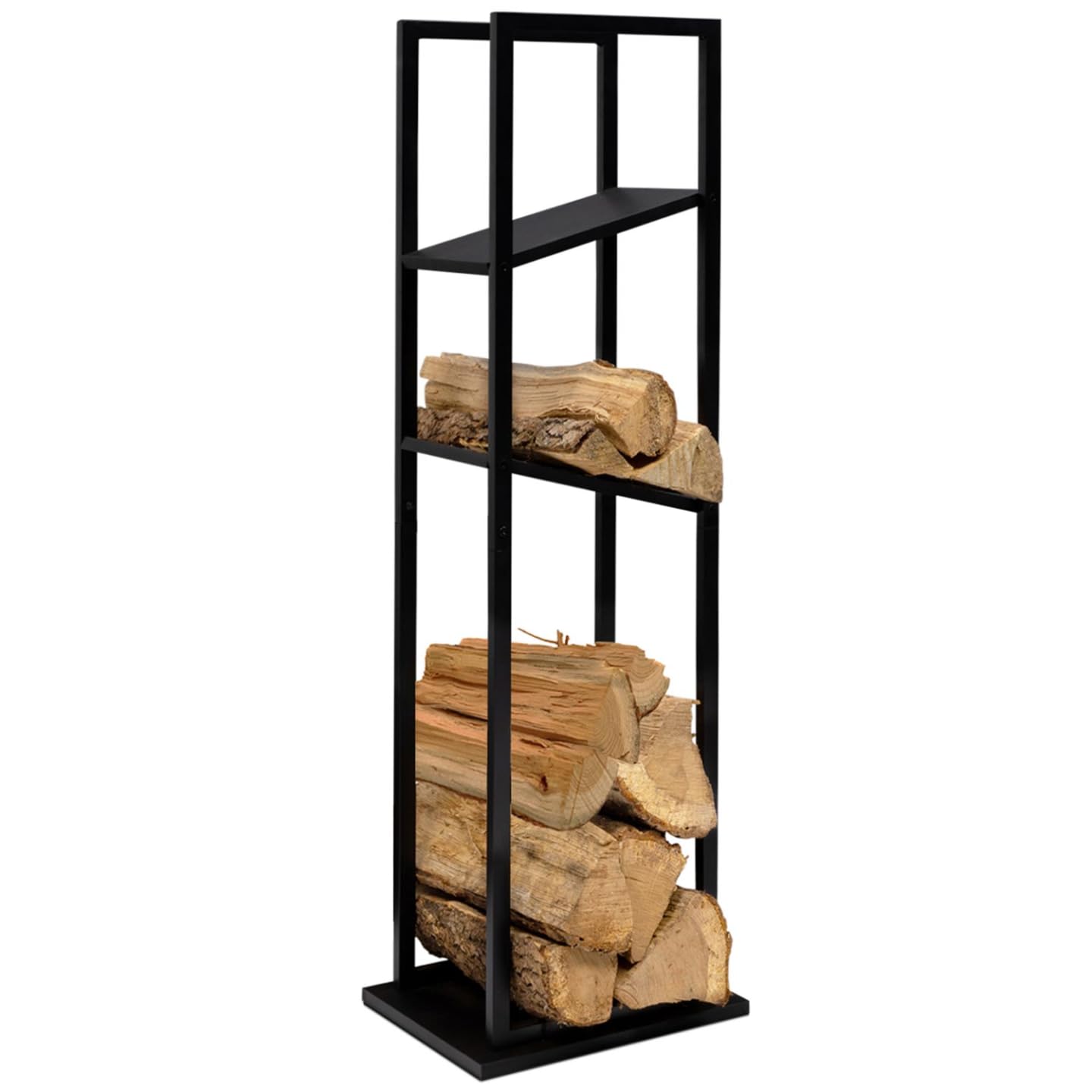 IDMarket - Range bûches Vertical Acier Noir avec 2 étagères H.112 CM pour cheminée