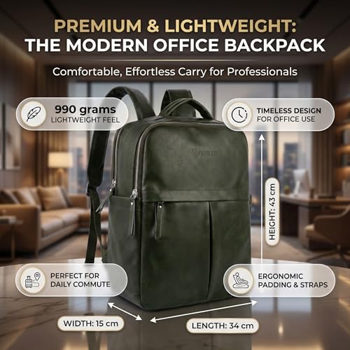 Image of VISMIINTREND Leather Laptop Backpack Bag for Men & Women | Casual, Office, College, Travel, Airport, Weekender Bag | Fits upto 15.6 Inch Laptop, Macbook | Durable | Birthday, Rakhi Gifts