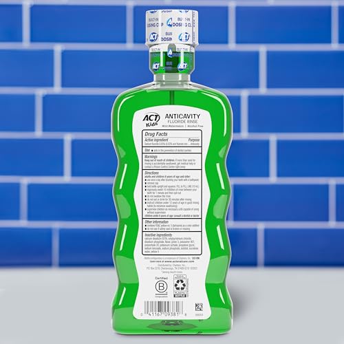 Image of ACT Kids Anticavity Fluoride Rinse Wild Watermelon 16.9 fl. oz. Accurate Dosing Cup, Alcohol Free | Sugar free and alcohol free mouth rinse for children, strengthens teeth, reduces occurrence of cavities, maximum OTC fluoride