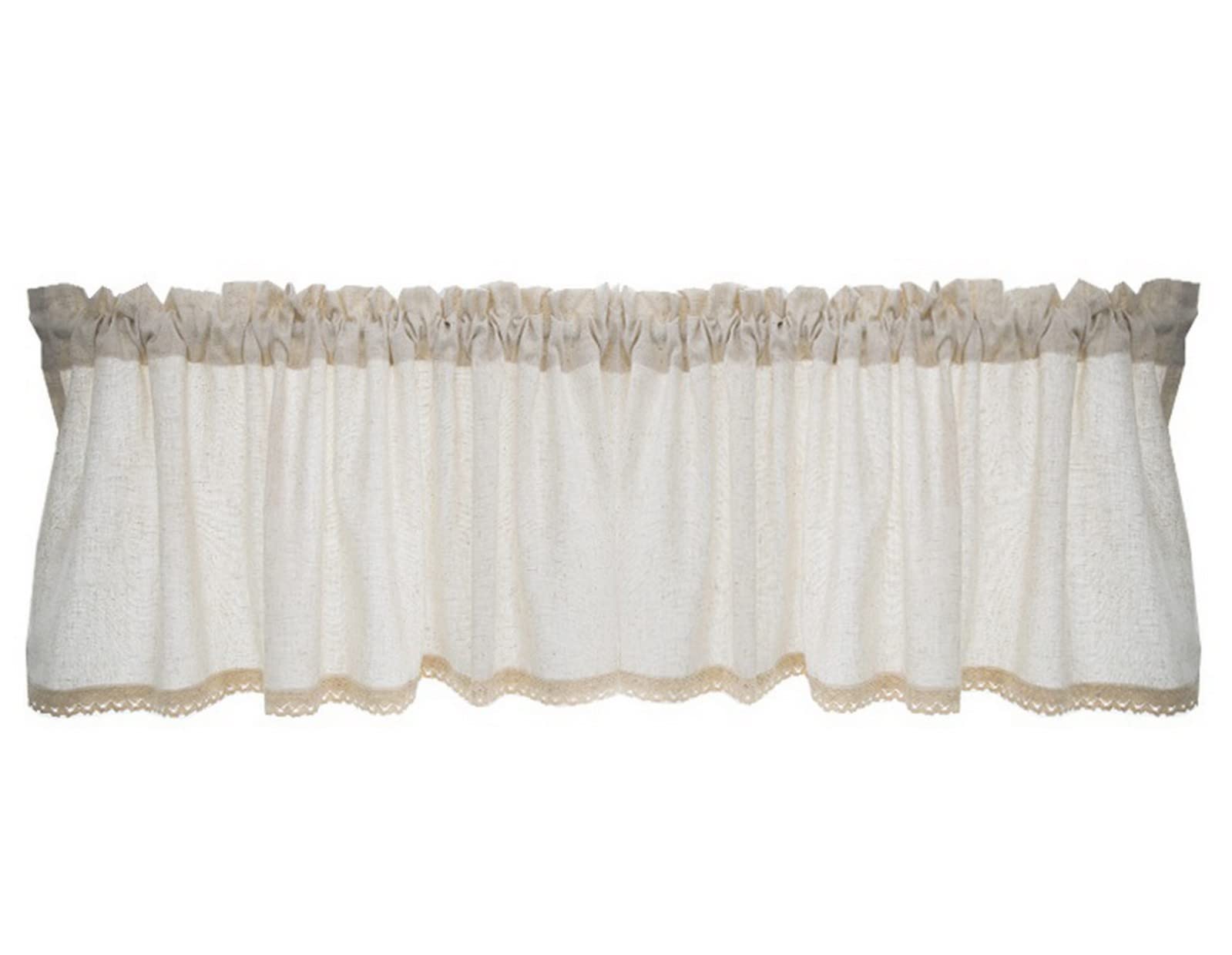 A.Monamour Tenda Corta Per Piccole Finestre in Lino Cotone Beige Con Pizzo Uncinetto - Mantovana Opaca Mezza Per Cucina, Bistrot, Caffè, Porta, Camera Da Letto, Finestra A Vetro