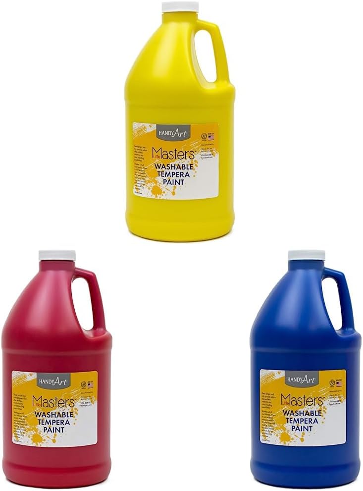 Handy Art Little Masters Washable Tempera Paint - 64 Fl Oz (Pack of 1), Yellow, Red, Blue