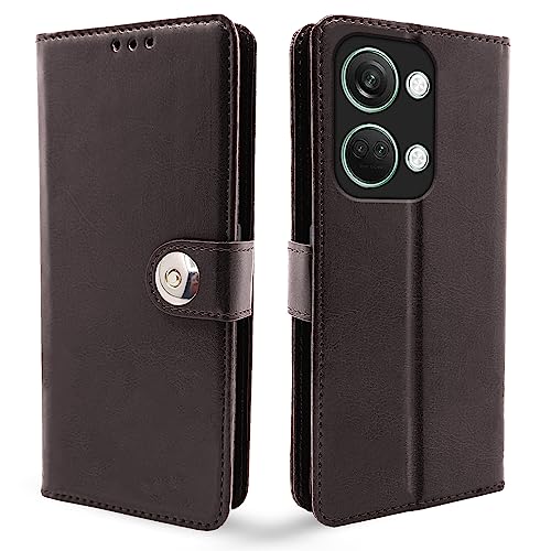 Image of Pikkme OnePlus Nord 3 5G Flip Cover Leather Finish | Inside TPU with Card Pockets | Wallet Stand and Shock Proof | Complete Protection Button Flip Case (Coffee)