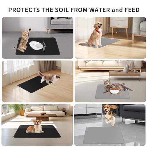 FHISKUNYU 2er Set Silikon-Futtermatten für Hunde und Katzen | 48 x 30 cm | wasserdichte & rutschfeste Unterlage | Leicht zu reinigen | Schwarz & Grau