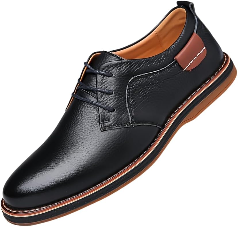 Men's Leather Dress Shoes - Sleek Lace-Up Business Casual Footwear All-Season Comfort for Work, Parties, and Casual Attire, Versatile Dress Shoes