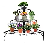 bimiti 3 Ebenen Blumentreppe Metall Pflanzenständer Blumentopf-Regal, Blumenregal Viertel-Runde Pflanzen-Eckregal Pflanzentreppe für innen und draußen Zimmerecke, Schwarz