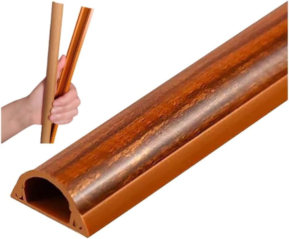 39.4" Half Round Cord Cover Walnut Color, PVC Self Adhesive Cable Concealer/Wire Hider Management Kit for Floor Wall, Bedroom Office(Store 5 Cables)