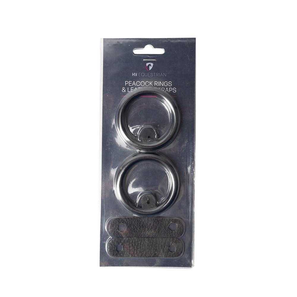Hy Equestrian Peacock Rings & Leather Straps - Black - Pair