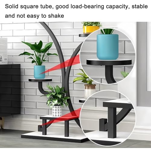 Supporto per piante in metallo a 5 livelli, alto ripiano in legno per più vasi da fiori, ideale per interni, patio, soggiorno, balcone, giardino, decorazione