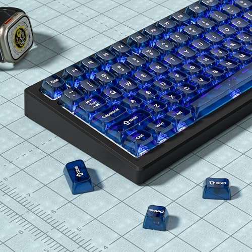 Image of dagaladoo Dark Blue Clear keycaps,Transparent keycaps 75 Percent,Jelly keycap Set,Shine Through Key caps.,MDA Profile Keyboard Key Cap for Mx Switches Mechanical Keyboard