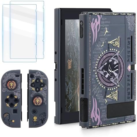 RHOTALL Hard Shell Compatible with Nintendo Switch for Legend of Zelda Style, Protective Case Set for Switch and Controller with 2 Screen Protector and 2 Theme Thumb Caps