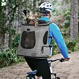 Petsfit Hunderucksack & Katzenrucksack für große Katzen bis 5kg - Leichter Katzen Rucksack mit Netzfenster, Brustgurt & Polster - Atmungsaktiver Rucksack für kleine Hunde, Grau