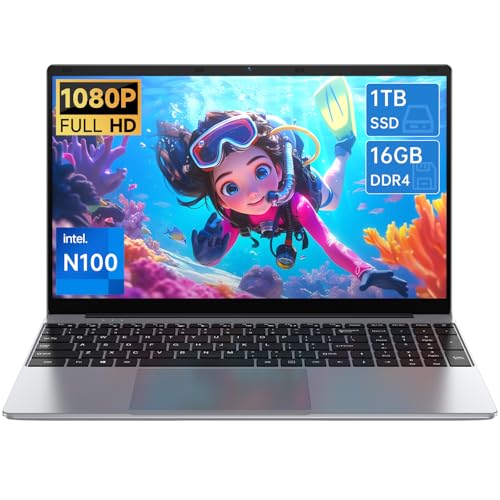 2026 Latest Laptop,16GB RAM 1TB SSD,15.6 inch 2K FHD IPS Screen,12th Quad Core N100(3.4GHz) CPU, 2.4G/5G WiFi/BT5.0, HD Webcam,Full-Featured Type-C,Large Capacity Battery,USB 3.2,Light&Thin Laptop