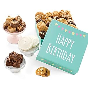 Mrs. Fields – Birthday Bites Cookie Box, Assorted with 18 Nibblers Bite-Sized Cookies, 12 Brownie Bites, and 2 Hand-Frosted Cookies (32 count)