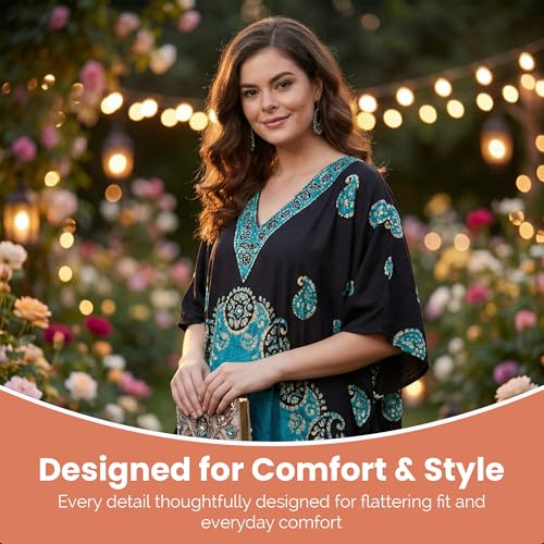 Image of Oussum Plus Size Kaftan Dresses for Women, Polyester Summer Caftan Cover Up Maxi Beach Dress, 1X-3X