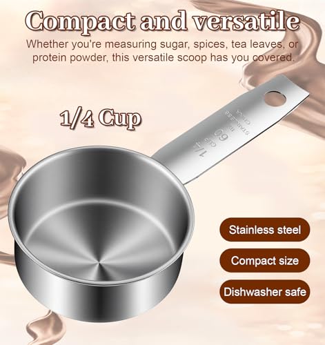 2 piezas cucharas medidoras de 1/4 taza acero inoxidable miniatura 3