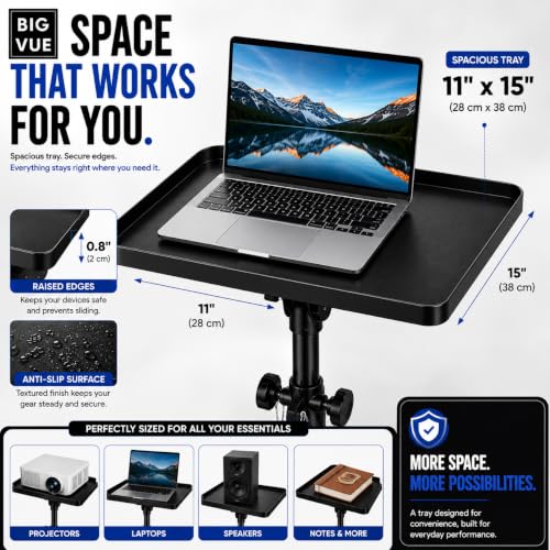 Image of BIG VUE Projector Tripod Stand | 23 inch to 46 inch Height Adjustable Laptop Floor Stand with Plate | Multi-Purpose Heavy-Duty Portable Mount for Speaker, Office, Home Theater, Events, Stage, Studio, DJ Racks