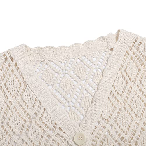 Image of Women's Open Front Knit Cropped Bolero Shrug Cardigan Sweater Short Sleeve V Neck Hollow Out Top