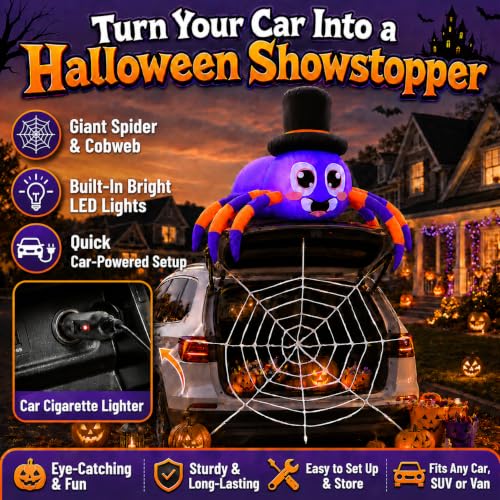 Aufblasbare Halloween-Spinne mit Netz für Auto und SUV, 1,5 m – Bild 4