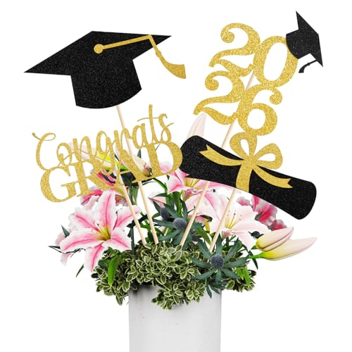 Mljsh Graduation Decorations 2026, 16 PCS Black Gold Graduation Centerpieces for Tables,...